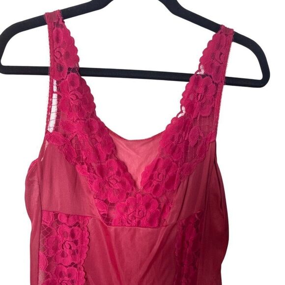 Vintage Red Lace Trimmed Sleeveless Nightgown - Picture 2 of 4